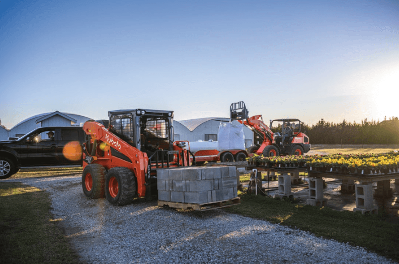 SSV75 moving pallet of cinder blocks