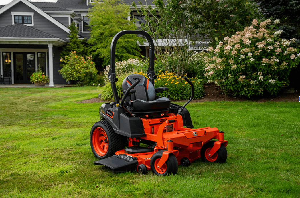 kubota zero turn parked on lawn